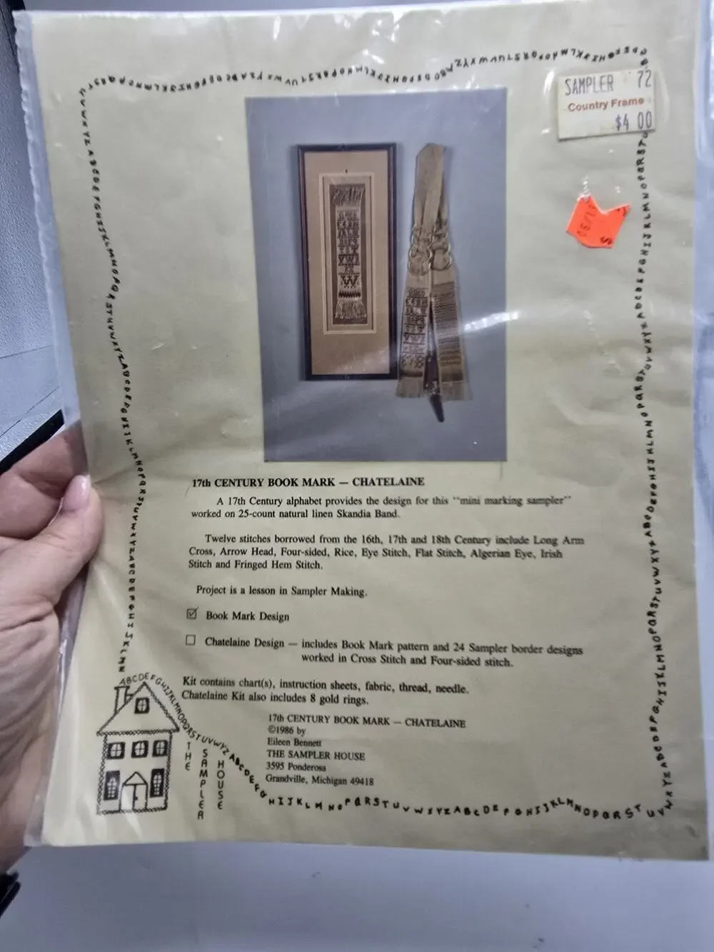 The Sampler House Eileen Bennett 17th Century Book Mark Chatelaine Complete Kit